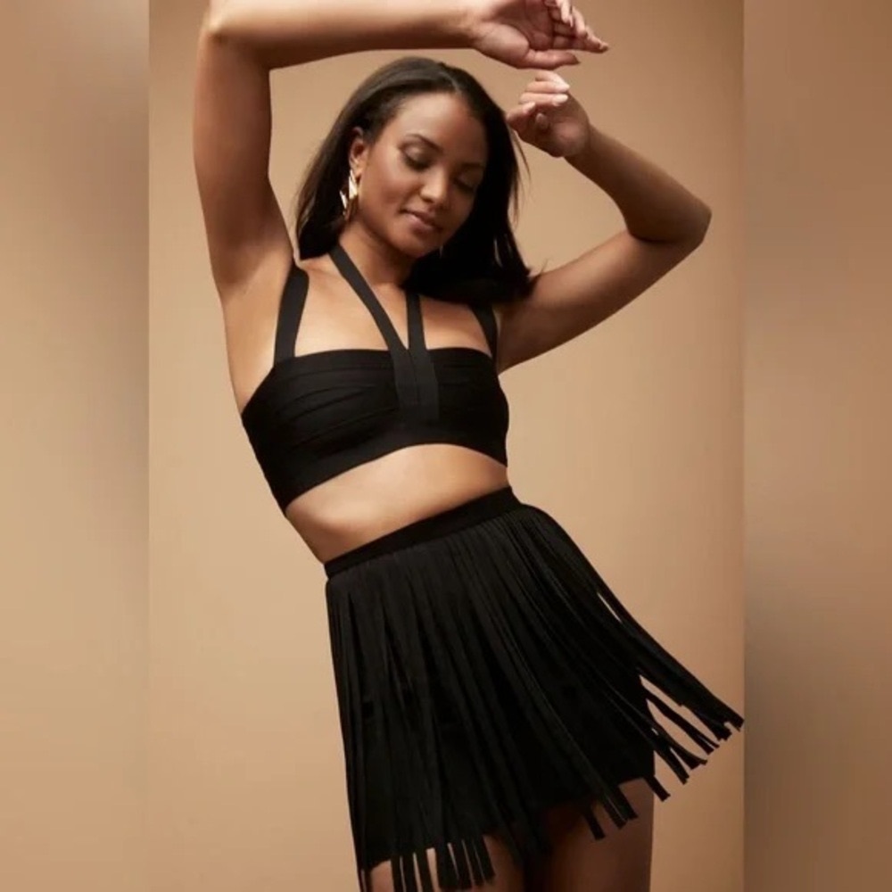 Forever 21 & Herve Leger crop top and fringe skirt set